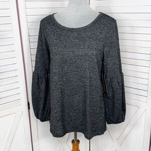 Absolutely Famous Bishop Long Sleeve‎ Knit Top Charcoal Grey Medium Dark Poet